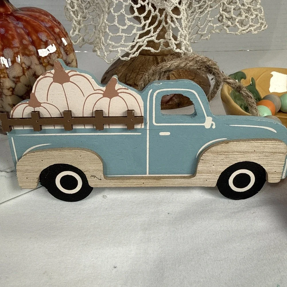 Lot Of 5 Fall Decor, Pumpkin,Truck, Dish, Hanging, Wall Block.